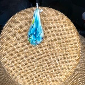 Vibrant blue and white glass pendant (only)